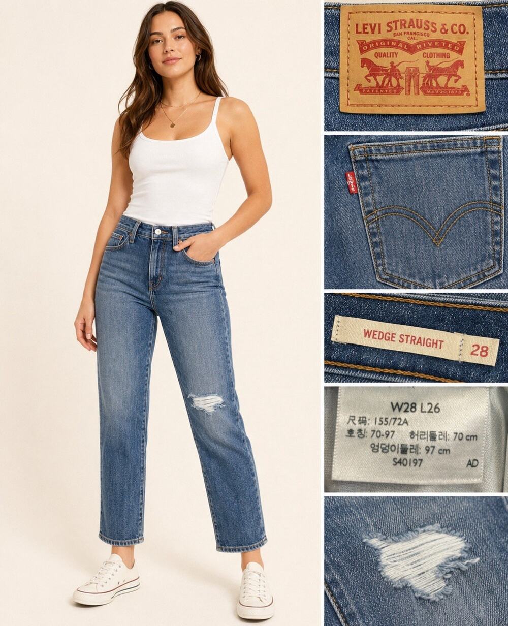 Levi's Wedgie Straight Jeans Size 28 Medium Wash Distressed Ripped Denim Retro
